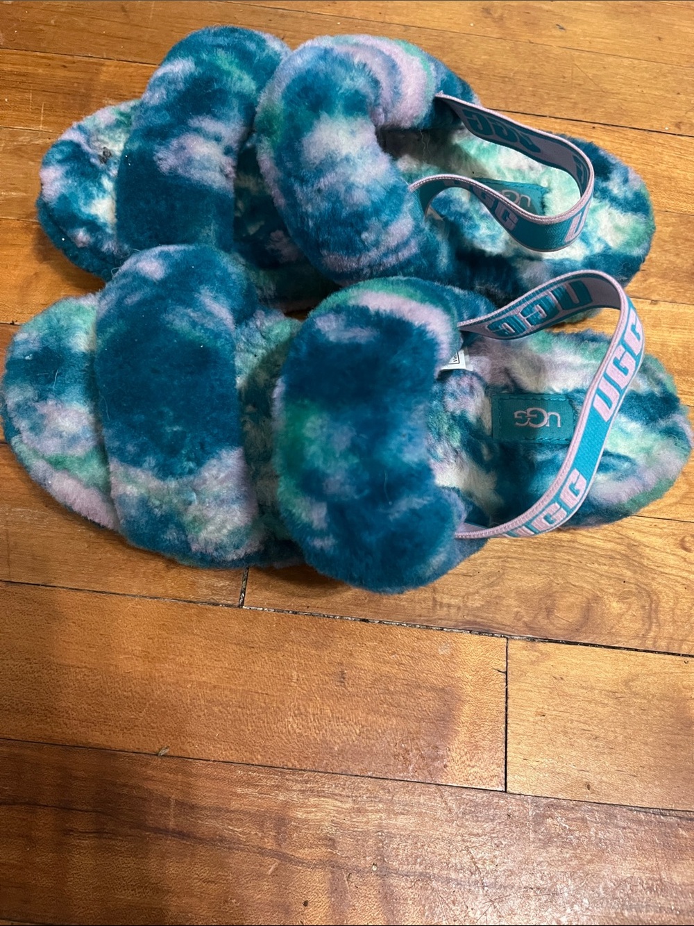 UGG Teal, Mint & Lavender Fluff Slide Sandals
